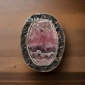 American West Pink Rhodonite Ring Sterling Oval Gemstone Size Unknown 8?